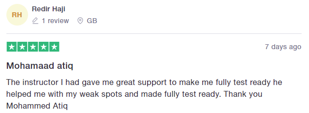 The instructor I had gave me great support to make me fully test ready he helped me with my weak spots and made fully test ready. Thank you Mohammed Atiq