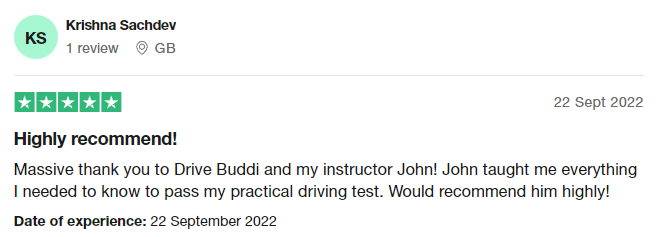 Massive thank you to Drive Buddi and my instructor John! John taught me everything I needed to know to pass my practical driving test. Would recommend him highly!